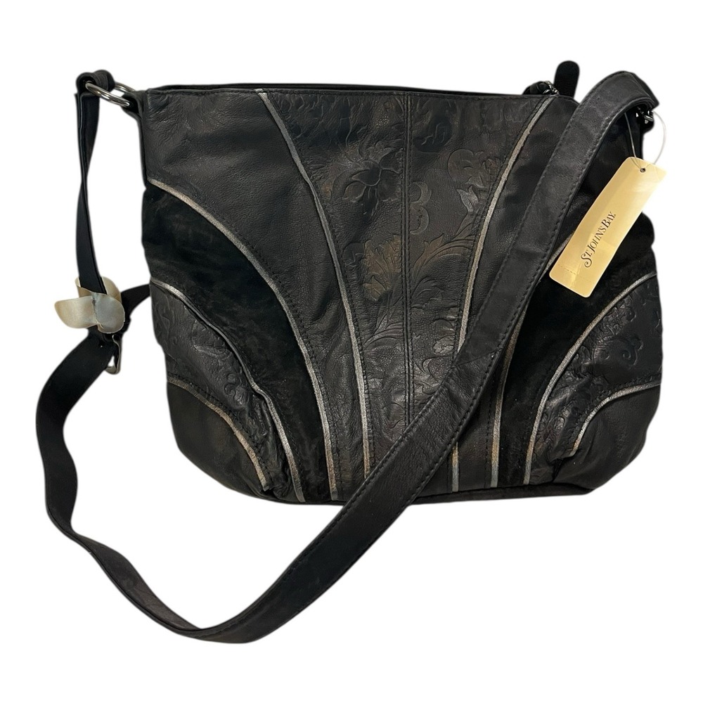 St John's Bay Women's Leather Black Shoulder Bag